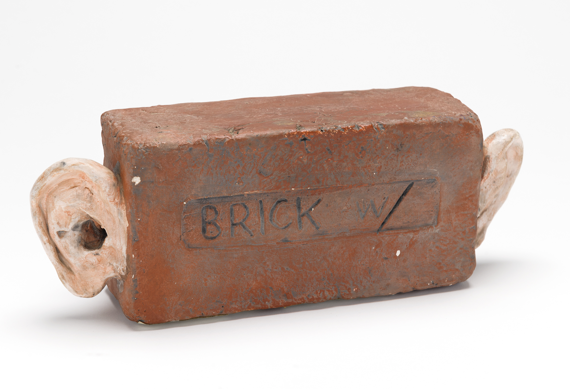 Image: Robert Arneson, Ear Brick, 1968, ceramic with partial glaze, 4¾ x 14½ x 3¼ in. Ruth S. Schaffner Collection. Photo by Tony Mastres.