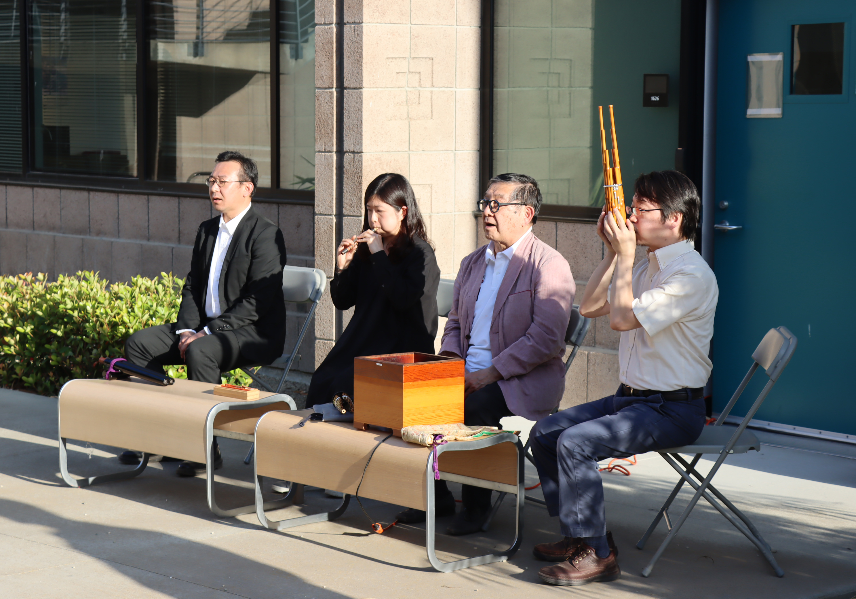 Gagaku performance, four musicians