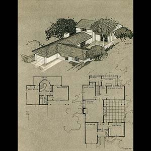 Paul Revere Williams, Drawing, Model of a Modern Ranch House, Prepared for 'New Homes Today' (1946)