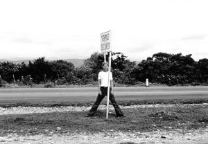 Alice Aycock; Tropico de Cancer: Boundary Line 23 1/2 degrees North, Tamaulipas, Mexico; Left (side): Torrid Zone; Right (side): North Temperate Zone, 1973 One of two vintage photographs 20 13/16 x 16 13/16 Collection of the artist, courtesy Salomon Contemporary, New York