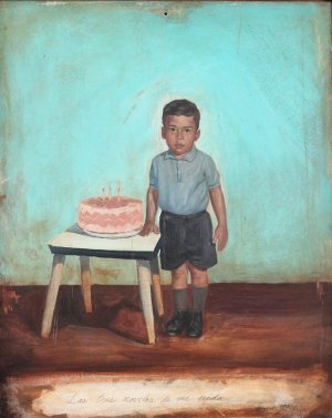 Salomón Huerta, Las Tres Novelas de mi Vida, 1994, Oil on tin